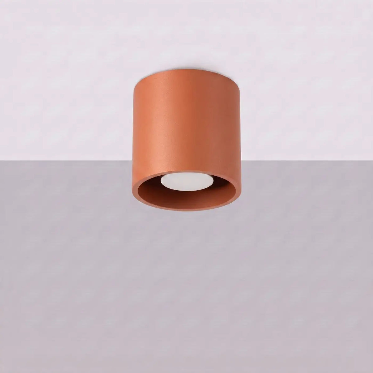 Plafonnier spot cylindre en aluminium, béton ou bois, GU10, rouge ocre