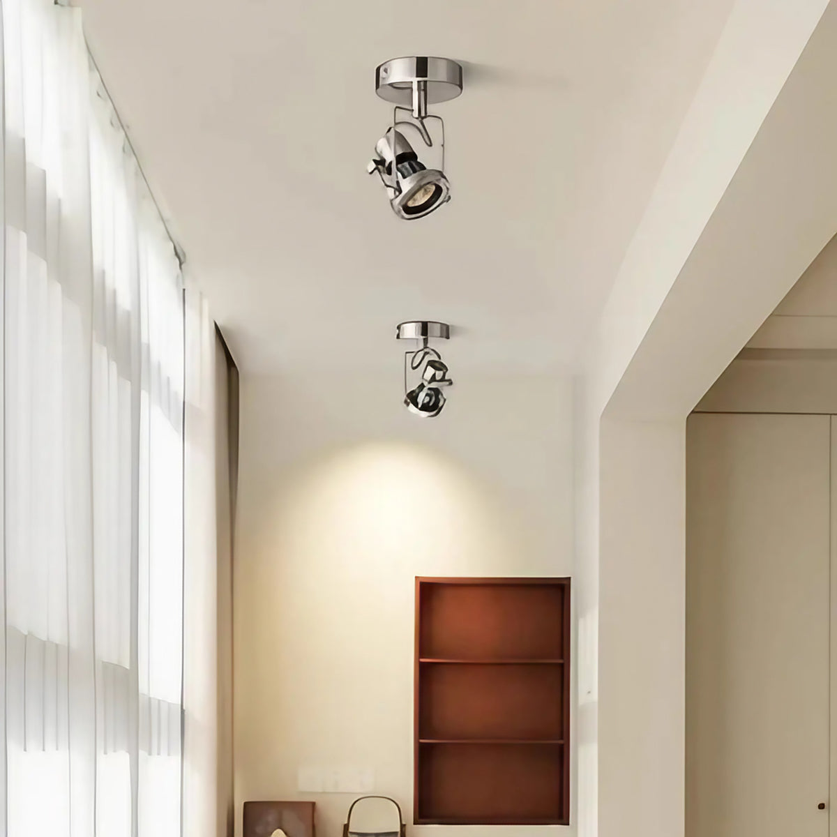 Plafonnier à spots orientables en métal brossé pour couloir