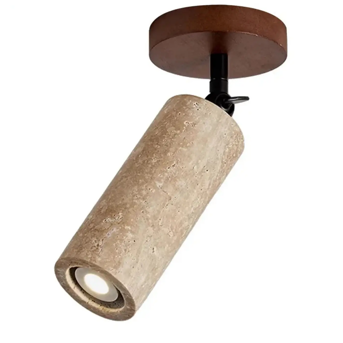 Plafonnier à spots orientables en travertin jaune et bois