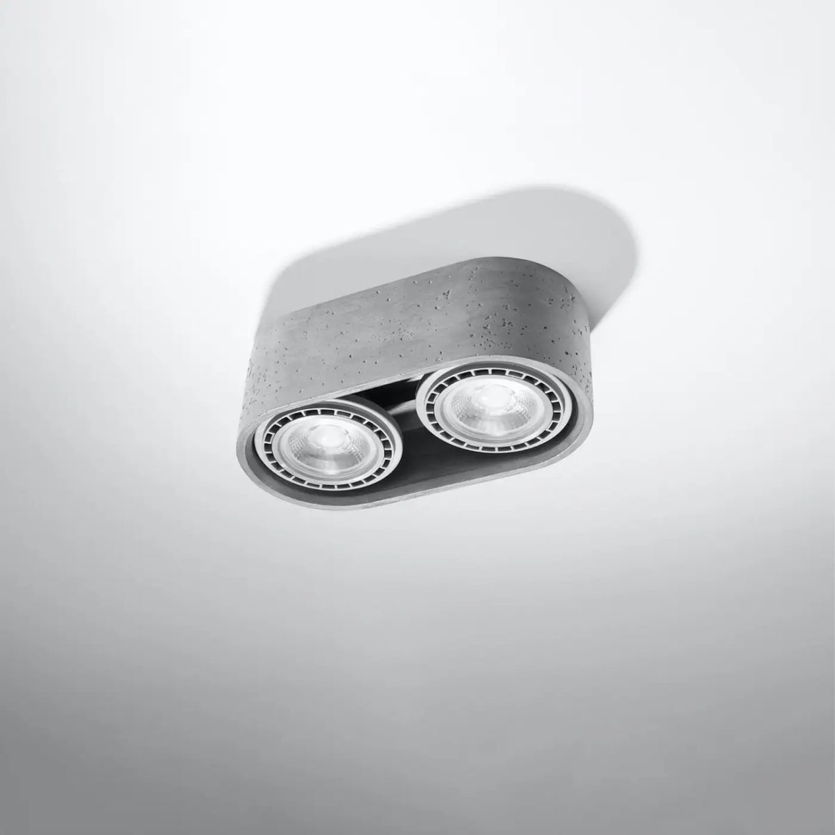 Spot de plafond court en béton gris ou bois naturel, 1 ou 2 sources, gris