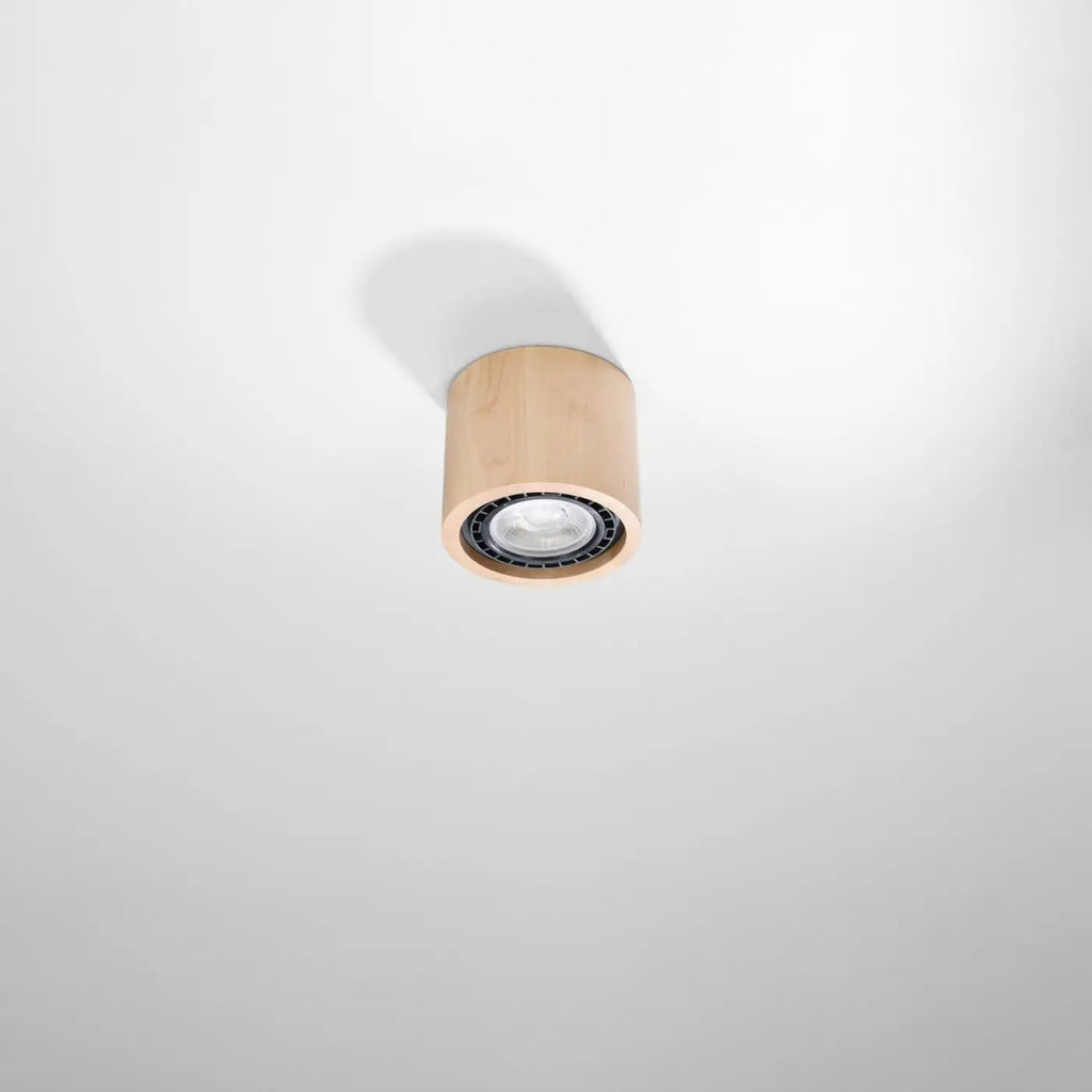 Spot de plafond court en béton gris ou bois naturel, 1 ou 2 sources, bois naturel