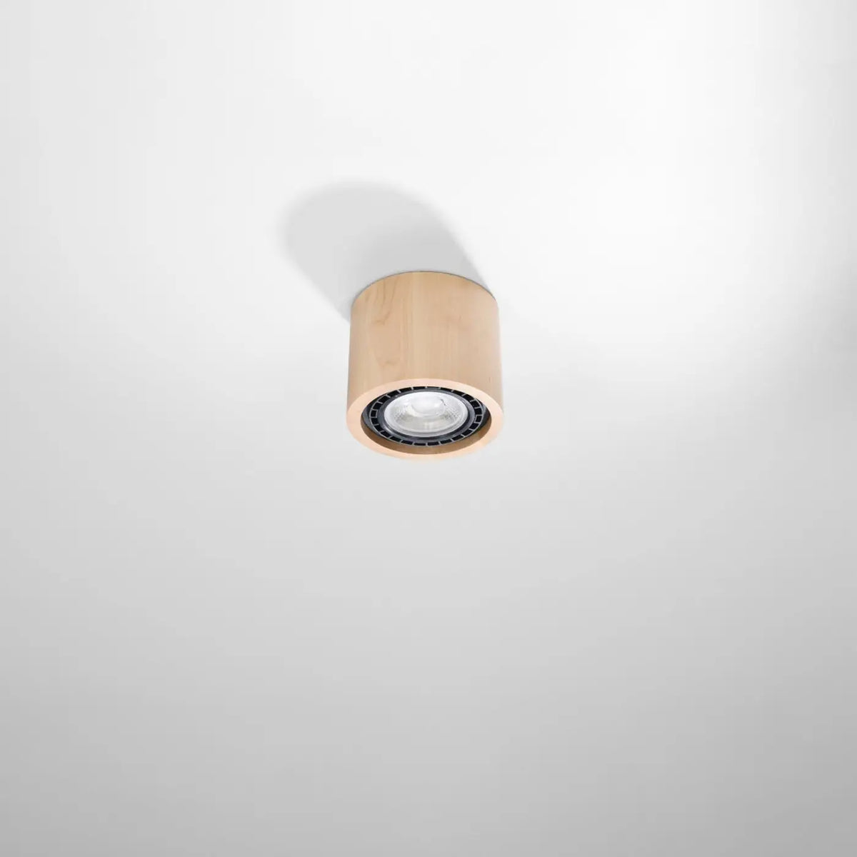 Spot de plafond court en béton gris ou bois naturel, 1 ou 2 sources, bois naturel