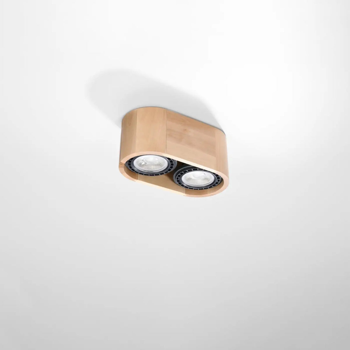 Spot de plafond court en béton gris ou bois naturel, 1 ou 2 sources, bois naturel