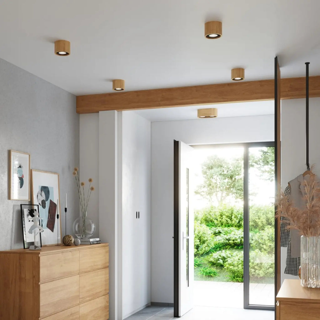 Spot de plafond court en béton gris ou bois naturel, 1 ou 2 sources