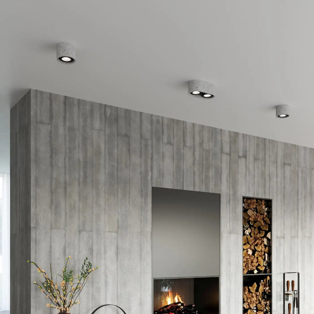 Spot de plafond court en béton gris ou bois naturel, 1 ou 2 sources