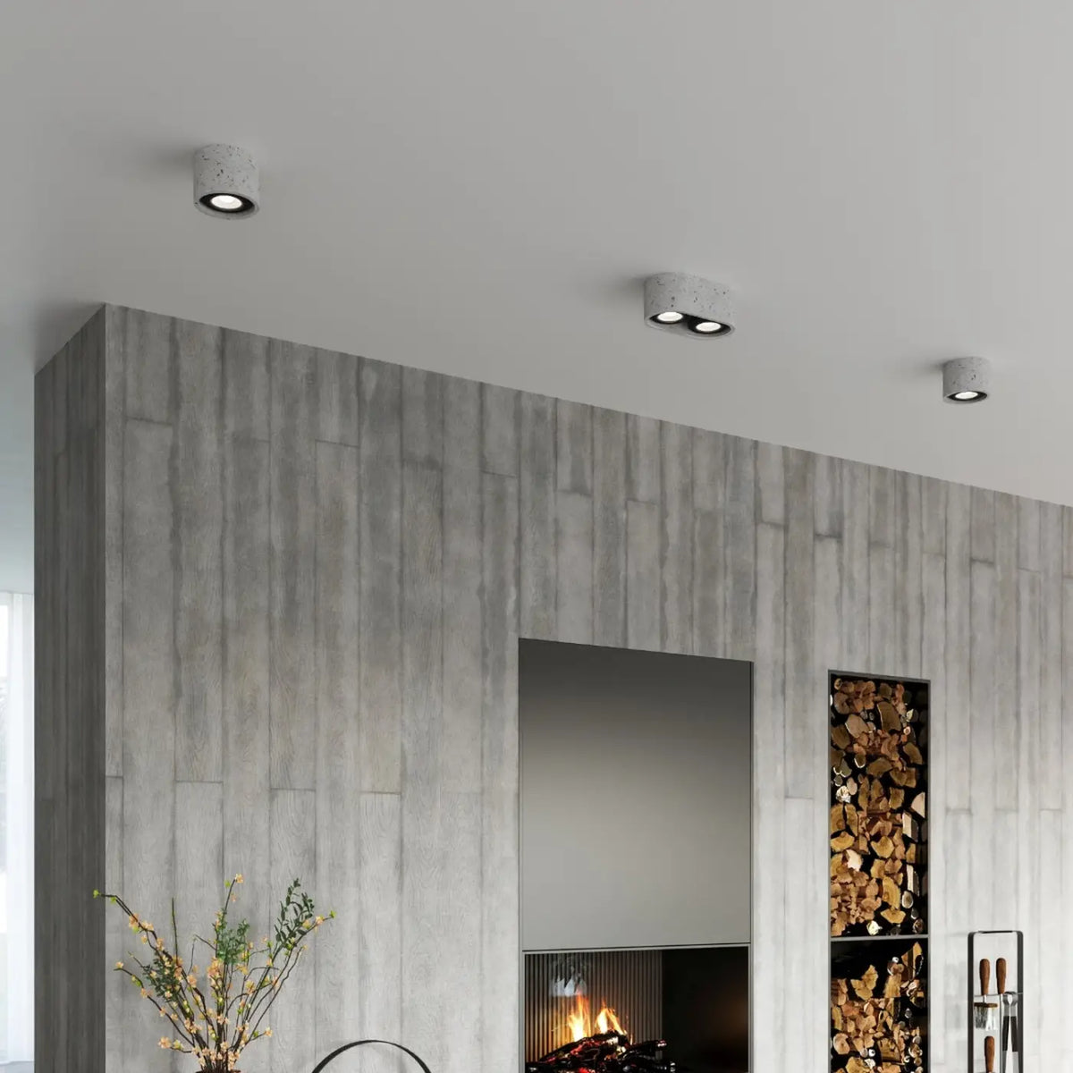 Spot de plafond court en béton gris ou bois naturel, 1 ou 2 sources