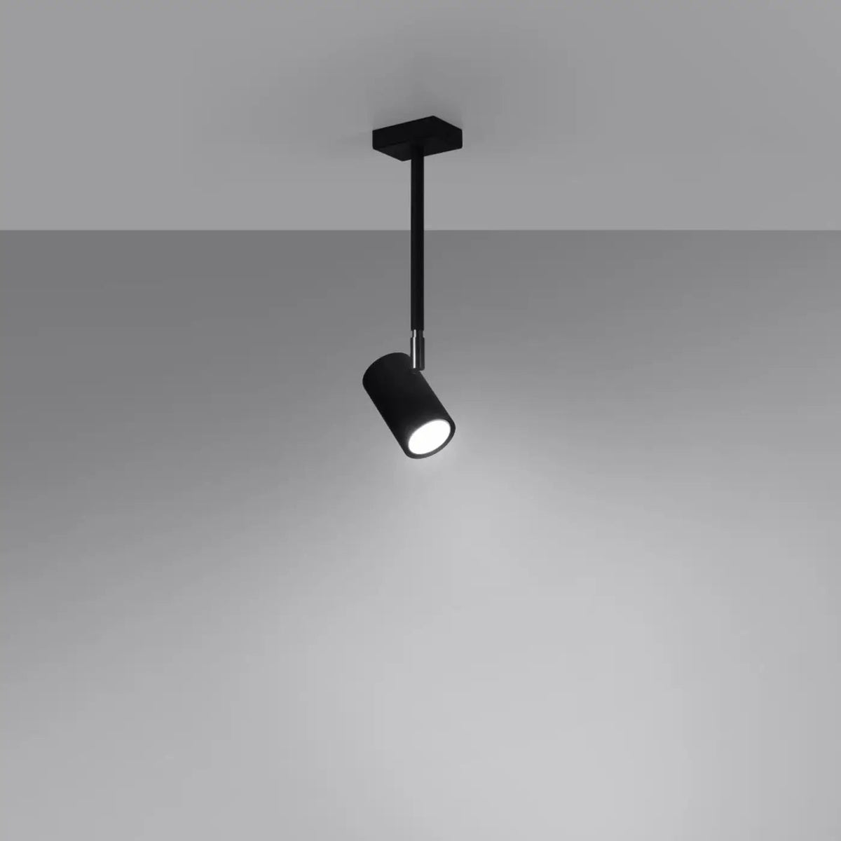 Plafonnier spot noir sur longue tige orientable, 1 ou 2 spots
