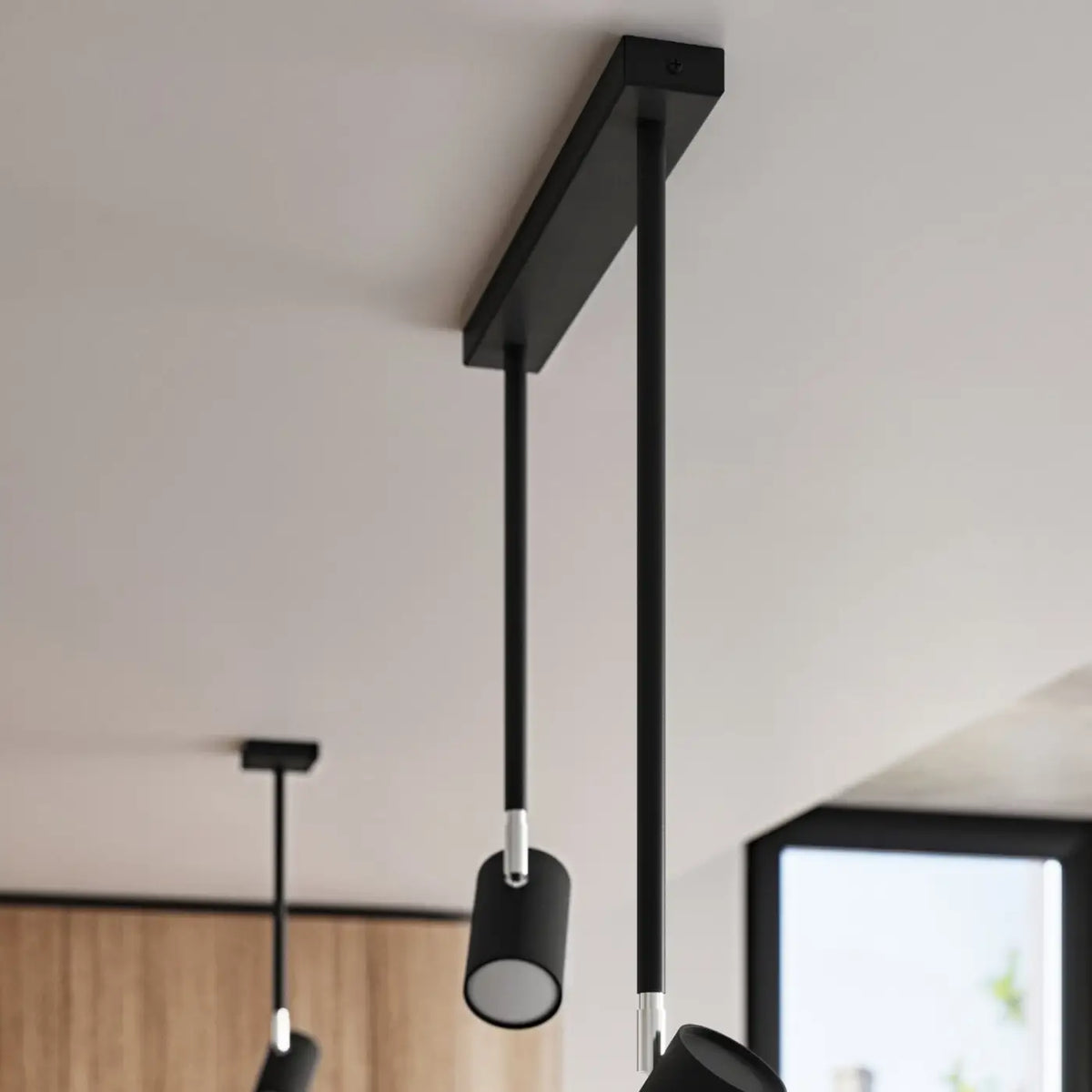 Plafonnier spot noir sur longue tige orientable, 1 ou 2 spots