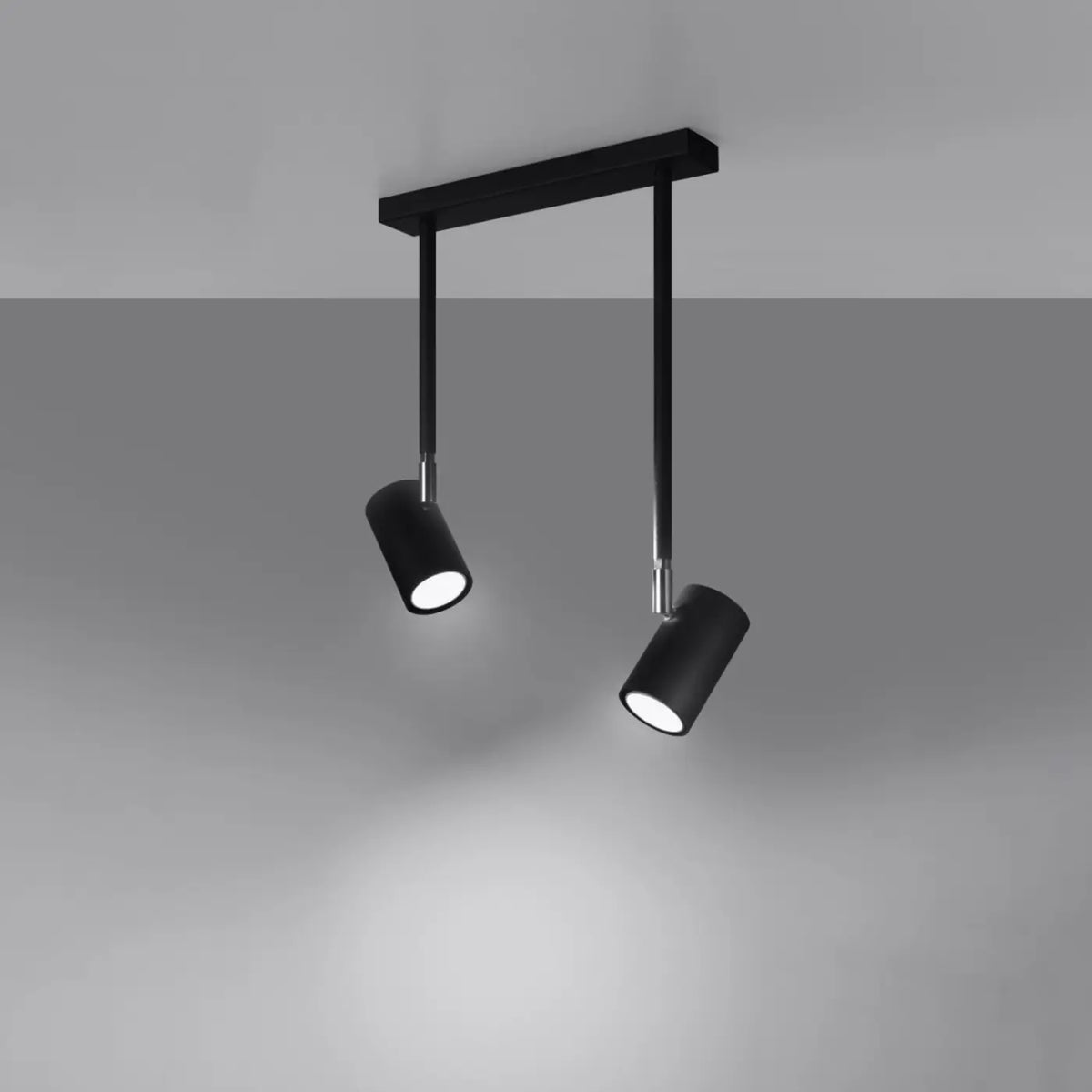 Plafonnier spot noir sur longue tige orientable, 1 ou 2 spots