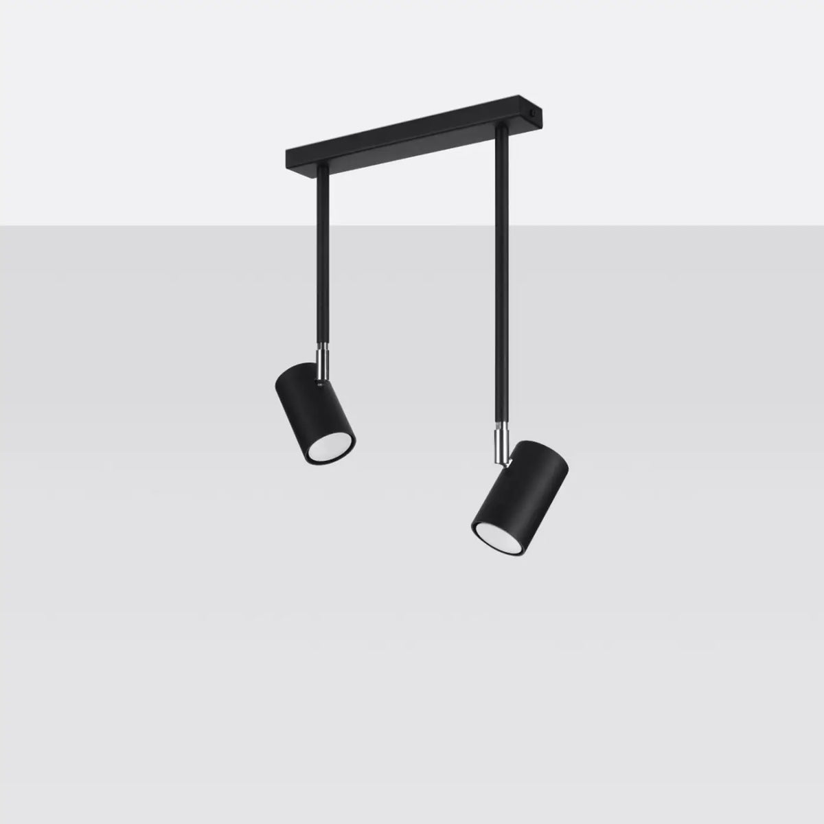 Plafonnier spot noir sur longue tige orientable, 1 ou 2 spots