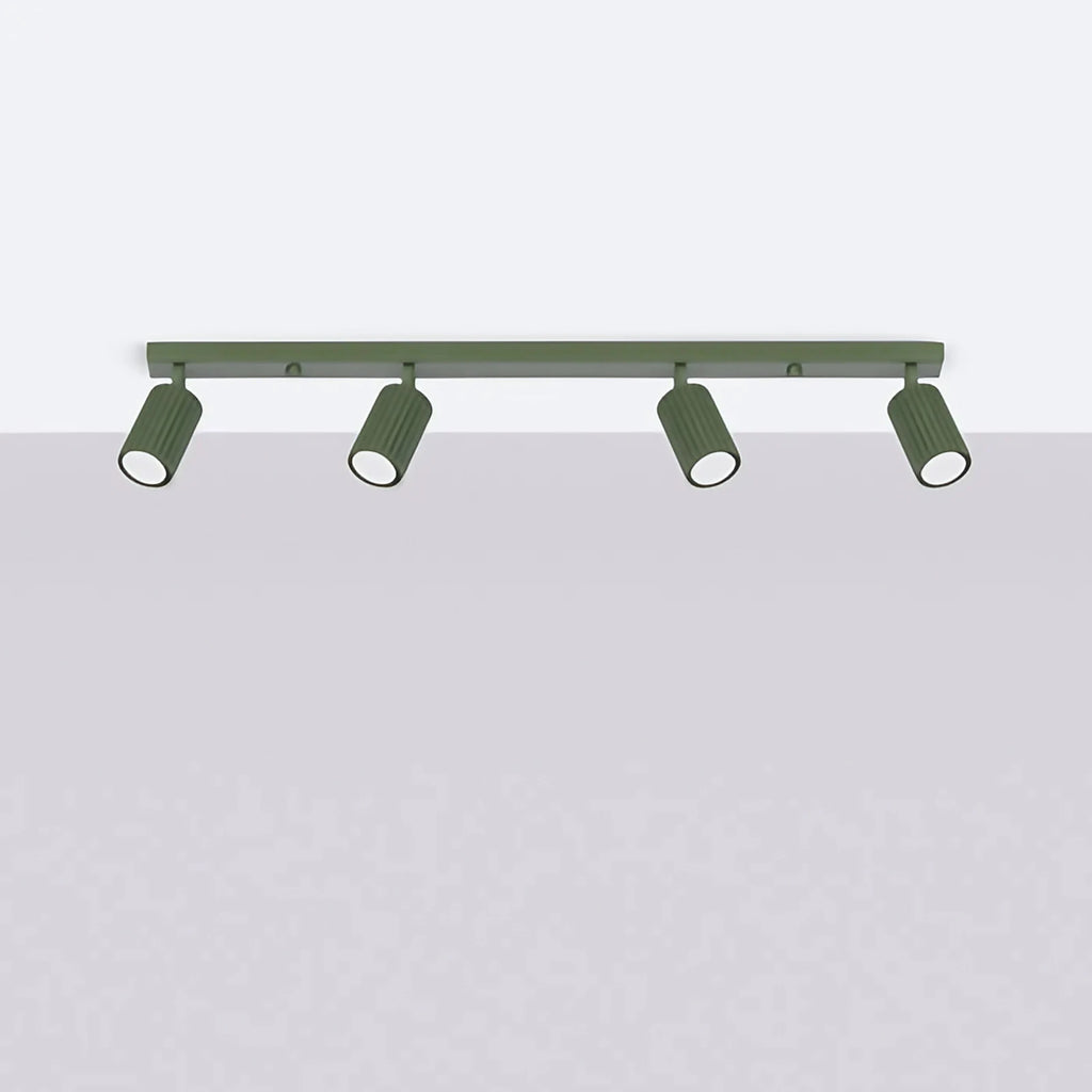 Plafonnier spots tubes cannelés, barre, rosace ou plaque, 1 à 6, vert olive