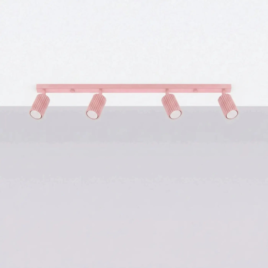 Plafonnier spots tubes cannelés, barre, rosace ou plaque, 1 à 6, rose