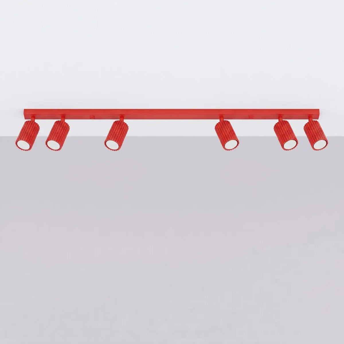 Plafonnier spots tubes cannelés, barre, rosace ou plaque, 1 à 6, rouge