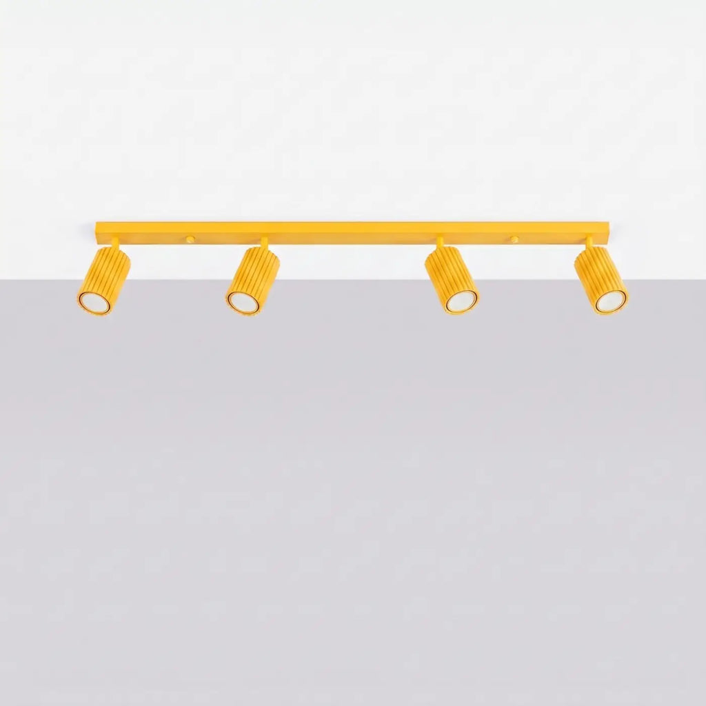 Plafonnier spots tubes cannelés, barre, rosace ou plaque, 1 à 6, jaune