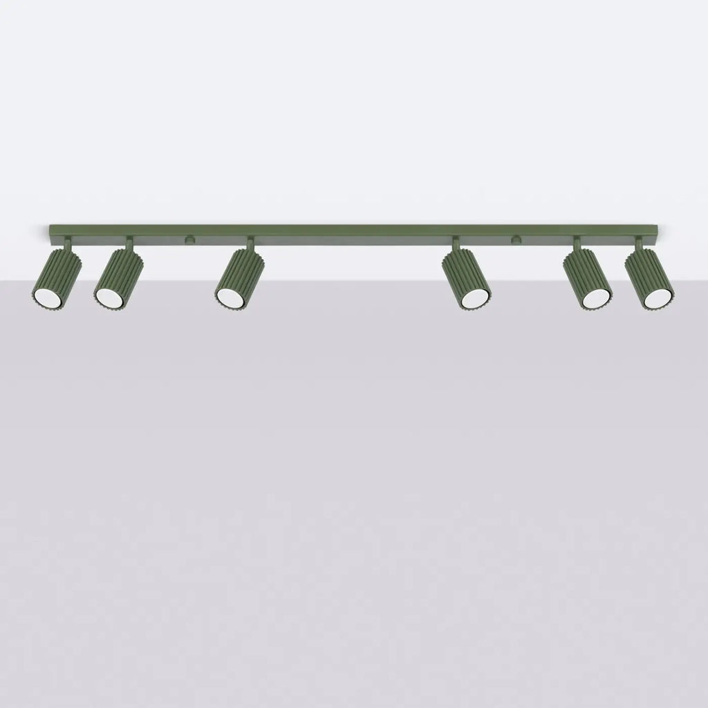 Plafonnier spots tubes cannelés, barre, rosace ou plaque, 1 à 6, vert olive