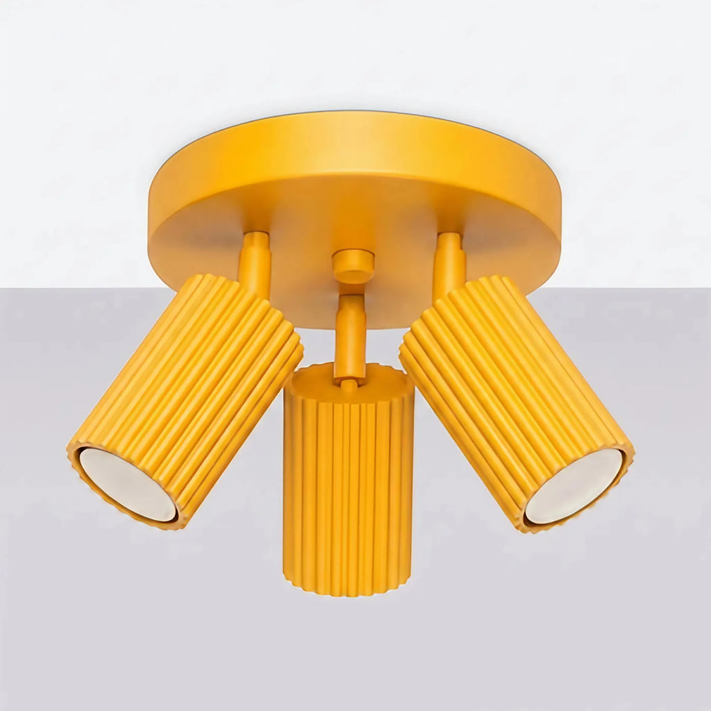 Plafonnier spots tubes cannelés, barre, rosace ou plaque, 1 à 6, jaune