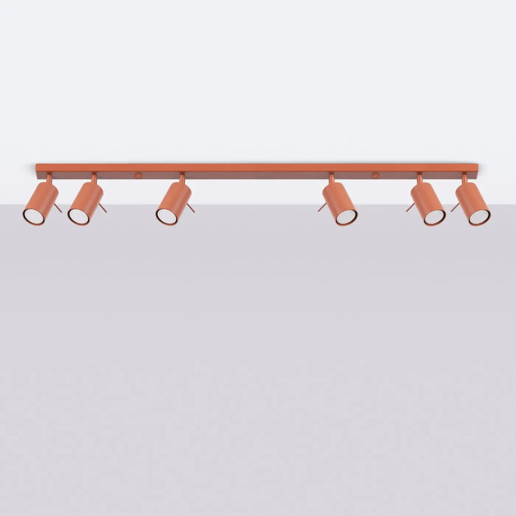 Plafonnier rampe de spots orientables en acier, 2 à 6 spots, rouge ocre