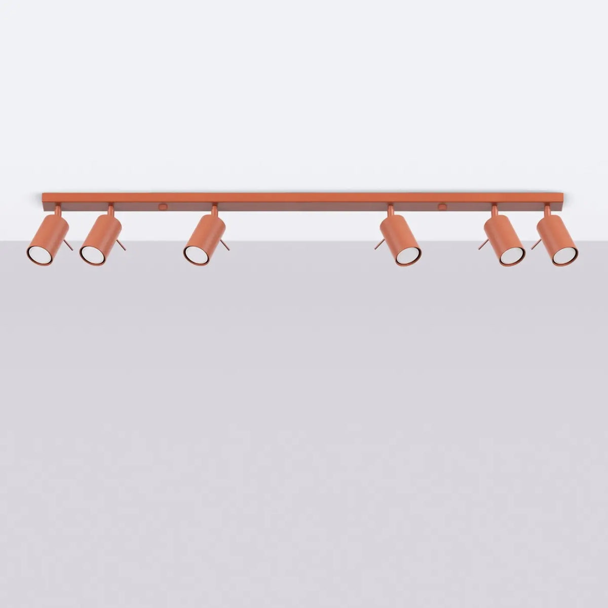 Plafonnier rampe de spots orientables en acier, 2 à 6 spots, rouge ocre