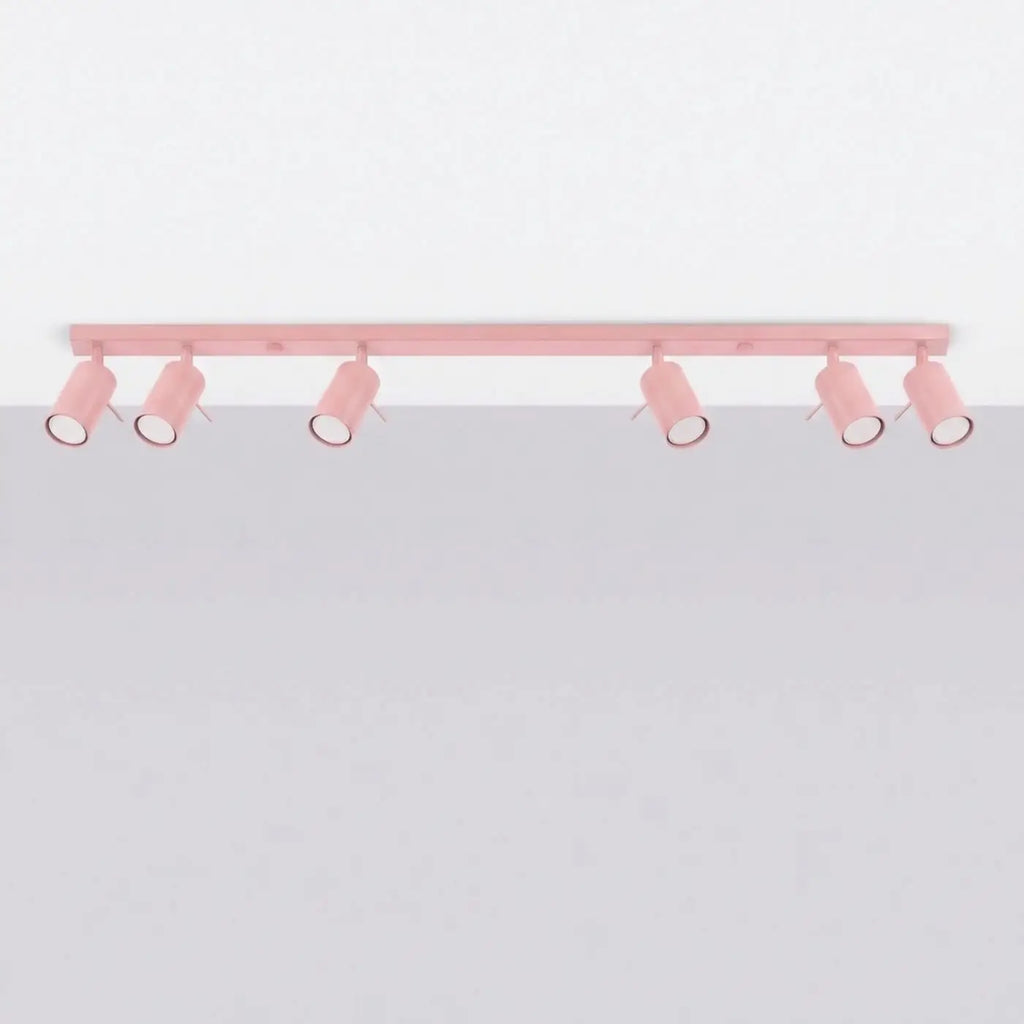 Plafonnier rampe de spots orientables en acier, 2 à 6 spots, rose