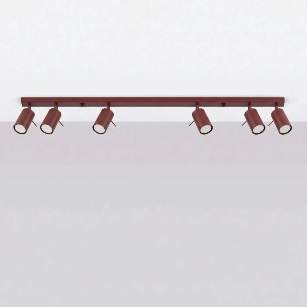 Plafonnier rampe de spots orientables en acier, 2 à 6 spots, bordeaux