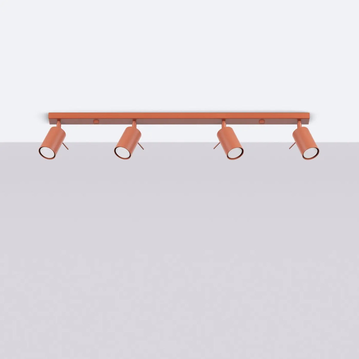 Plafonnier rampe de spots orientables en acier, 2 à 6 spots, rouge ocre