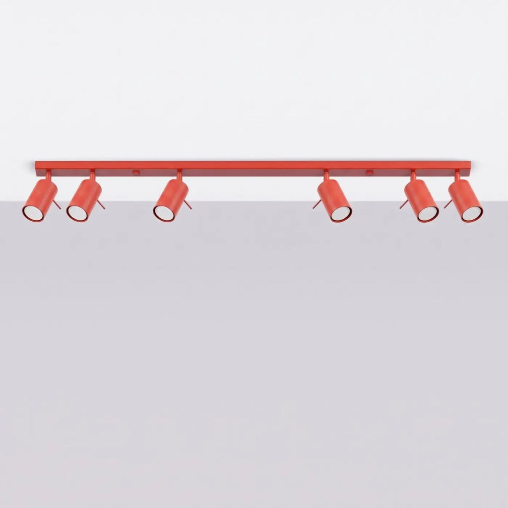 Plafonnier rampe de spots orientables en acier, 2 à 6 spots, rouge