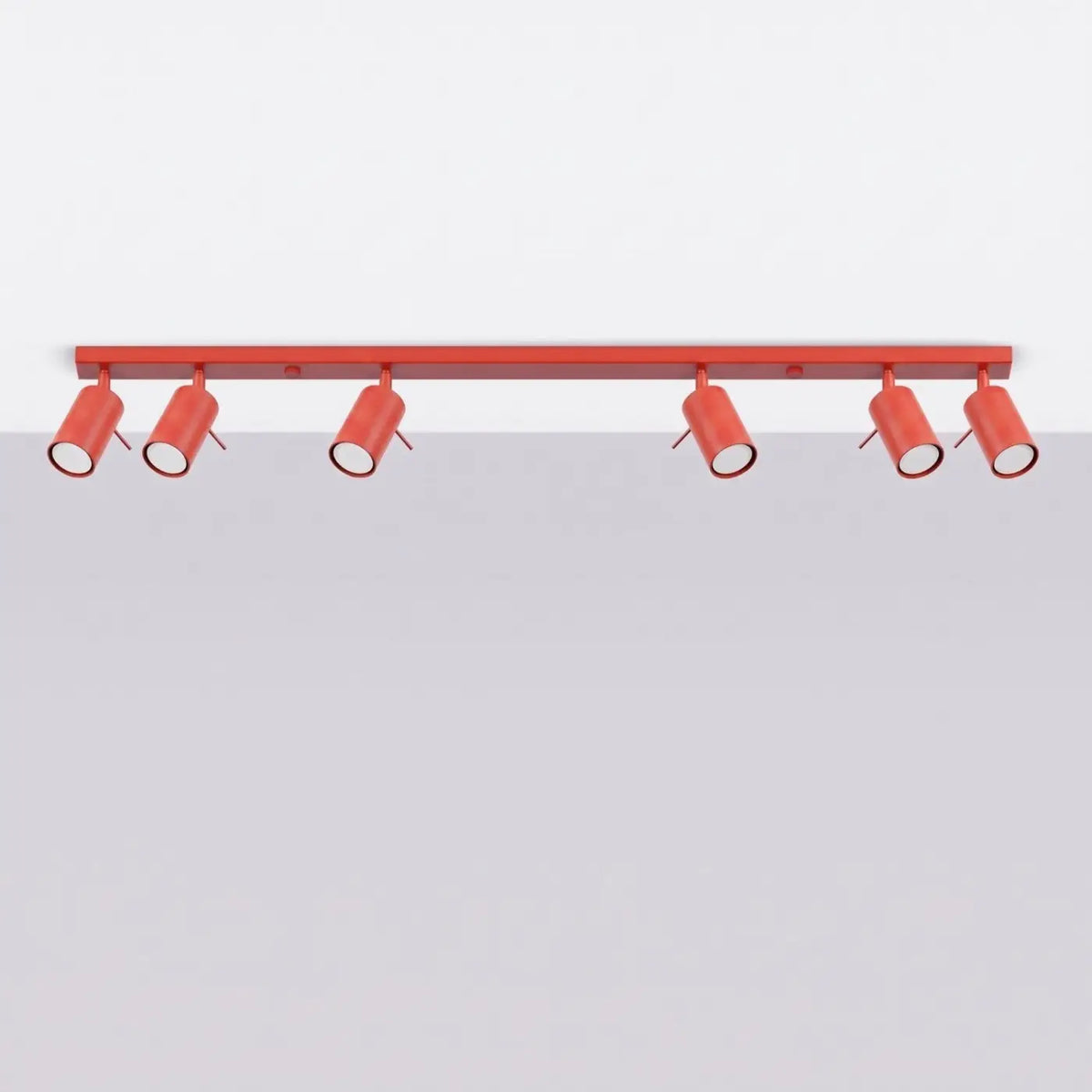 Plafonnier rampe de spots orientables en acier, 2 à 6 spots, rouge