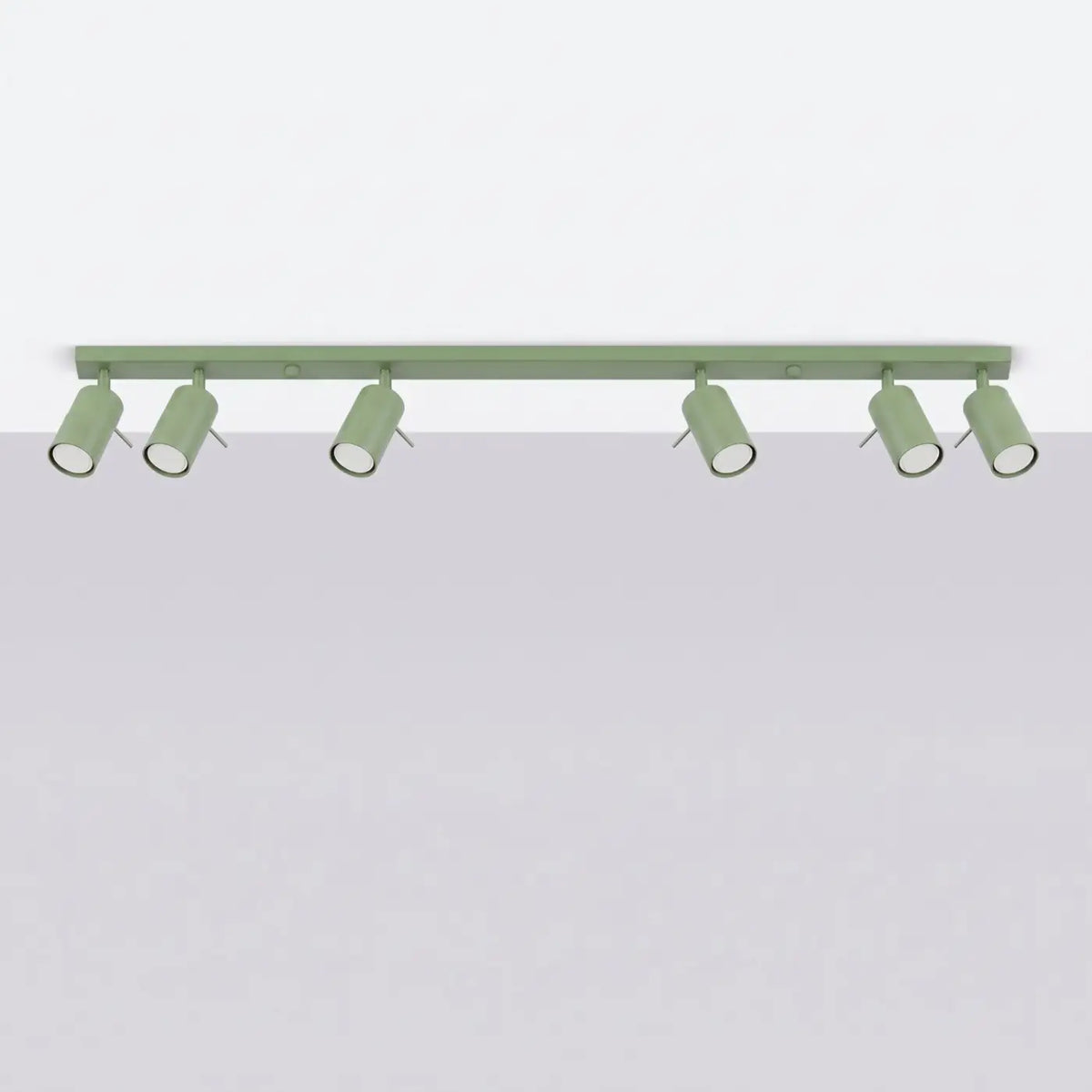 Plafonnier rampe de spots orientables en acier, 2 à 6 spots, sauge