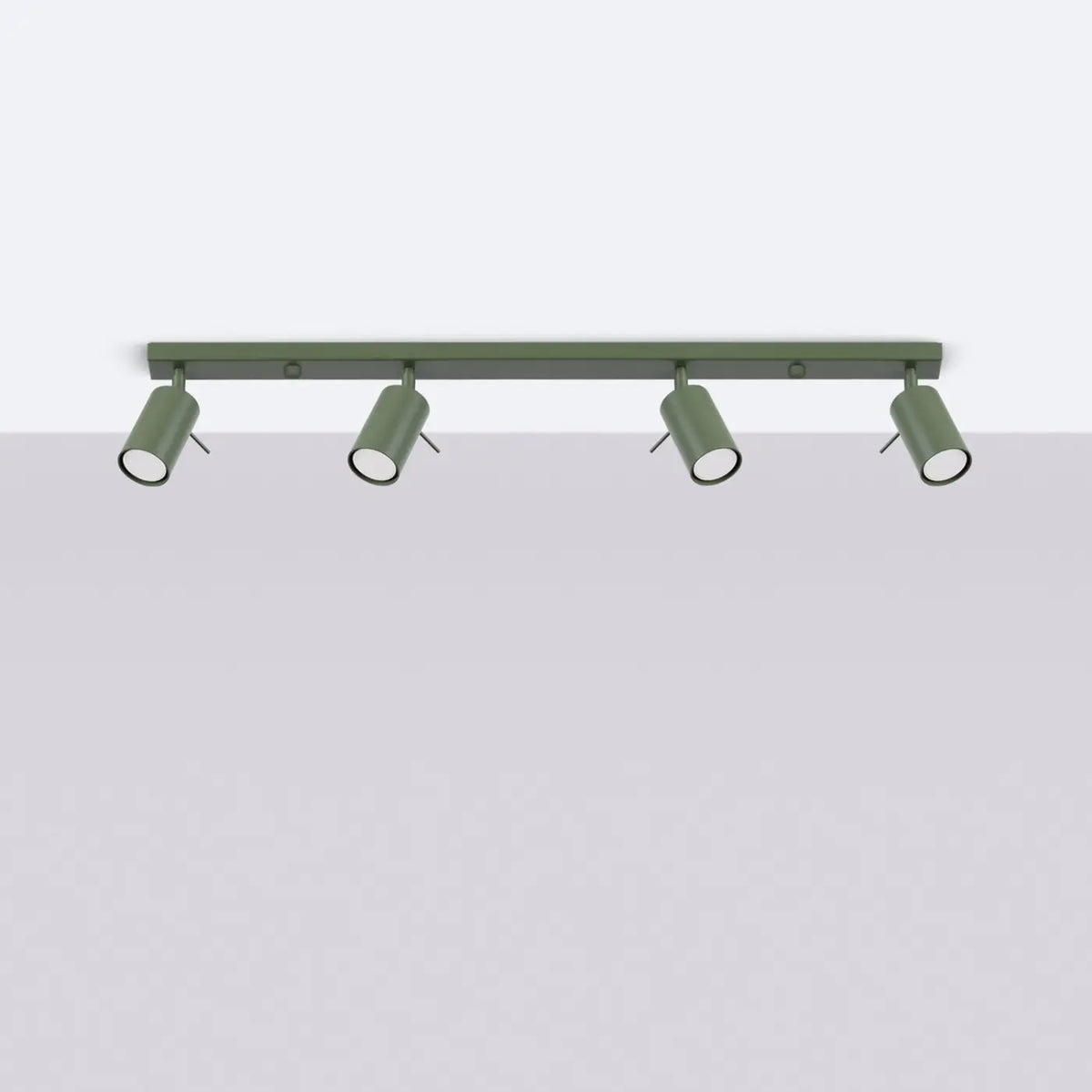 Plafonnier rampe de spots orientables en acier, 2 à 6 spots, vert olive
