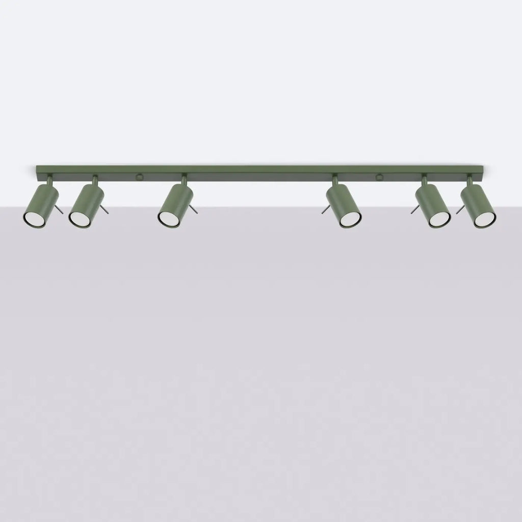 Plafonnier rampe de spots orientables en acier, 2 à 6 spots, vert olive