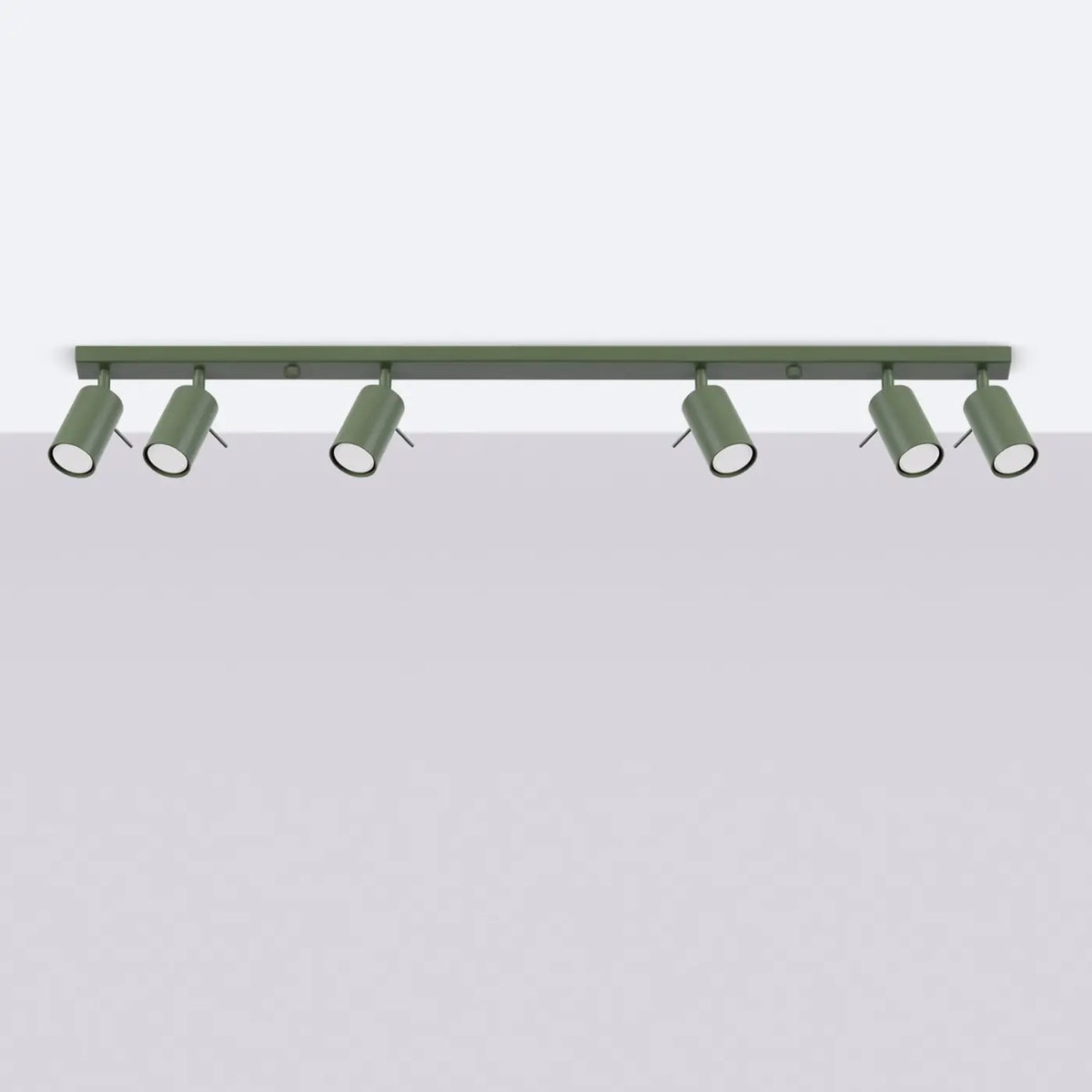 Plafonnier rampe de spots orientables en acier, 2 à 6 spots, vert olive