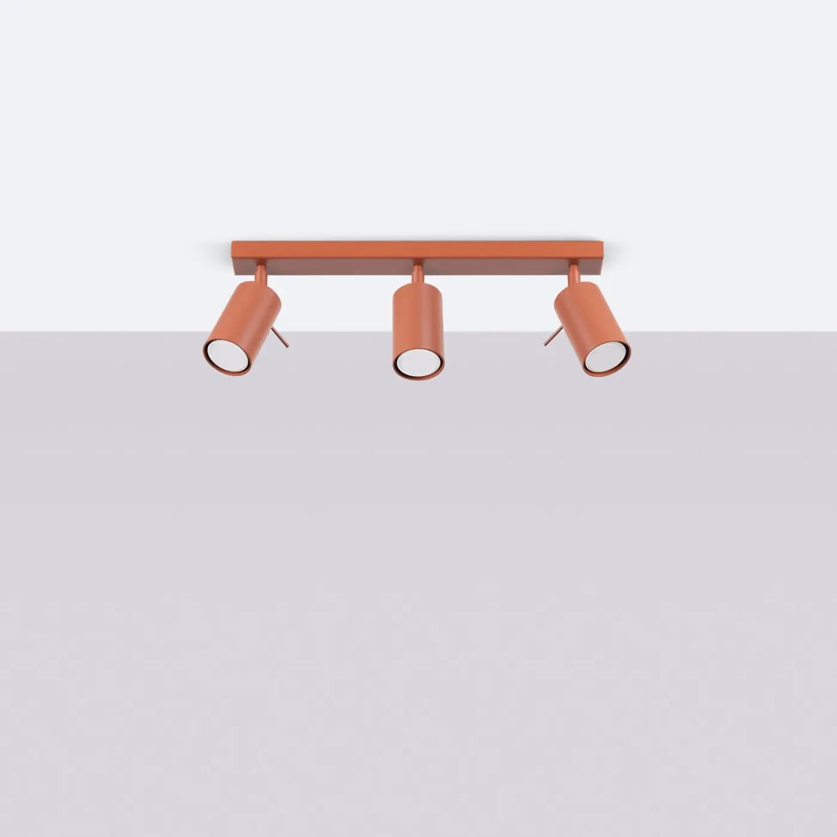 Plafonnier rampe de spots orientables en acier, 2 à 6 spots, rouge ocre