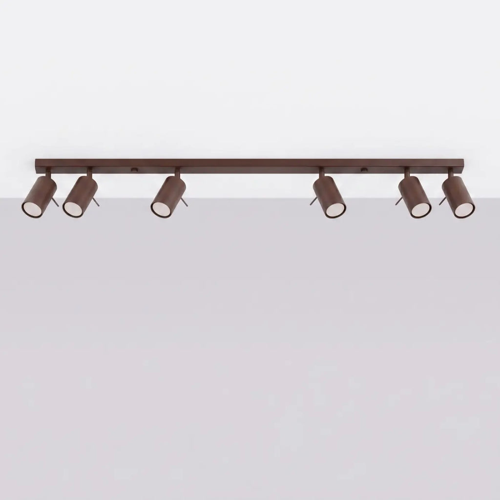 Plafonnier rampe de spots orientables en acier, 2 à 6 spots, marron