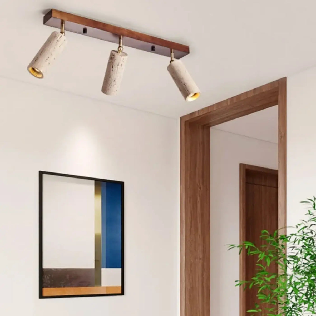 Plafonnier à spots en pierre et bois, style scandinave
