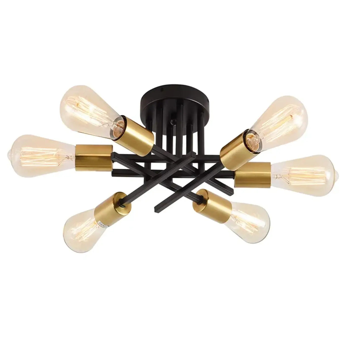 Plafonnier loft à tubes croisés et ampoules, noir ou doré, doré