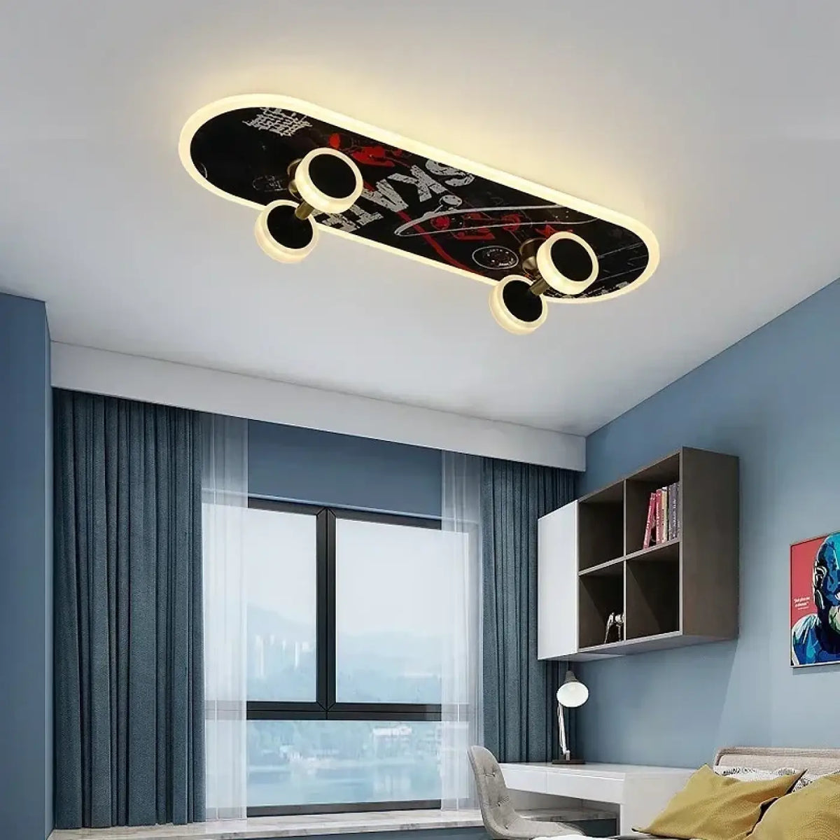 Plafonnier en forme de planche de skate, LED intégrées, 3 modèles