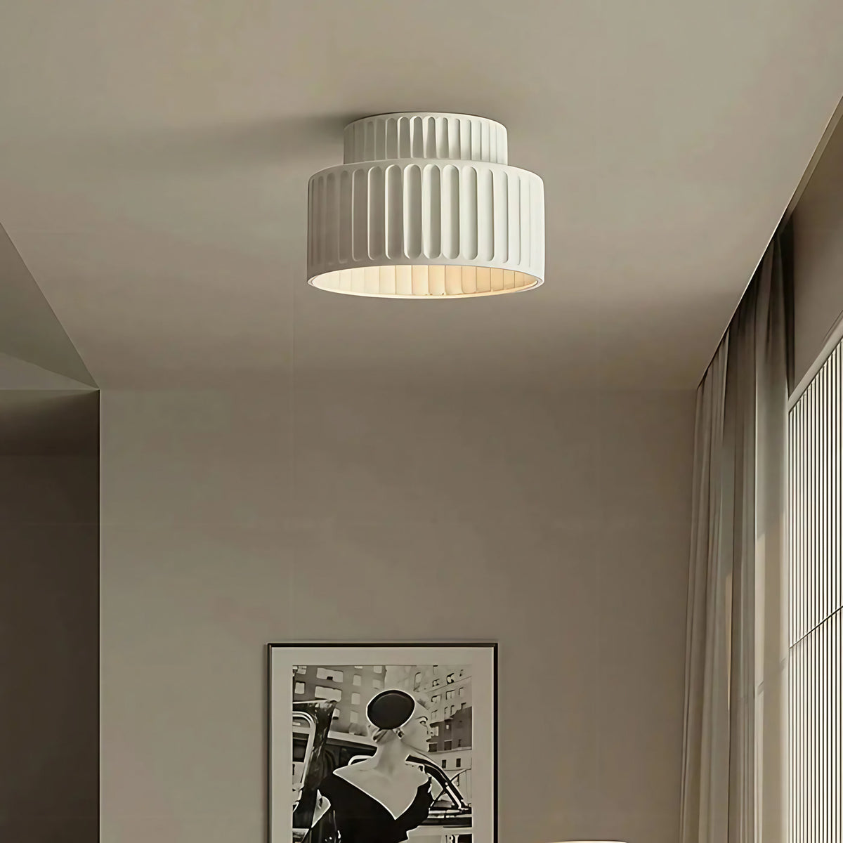 Plafonnier côtelé rétro, quatre coloris, blanc chaud ou froid