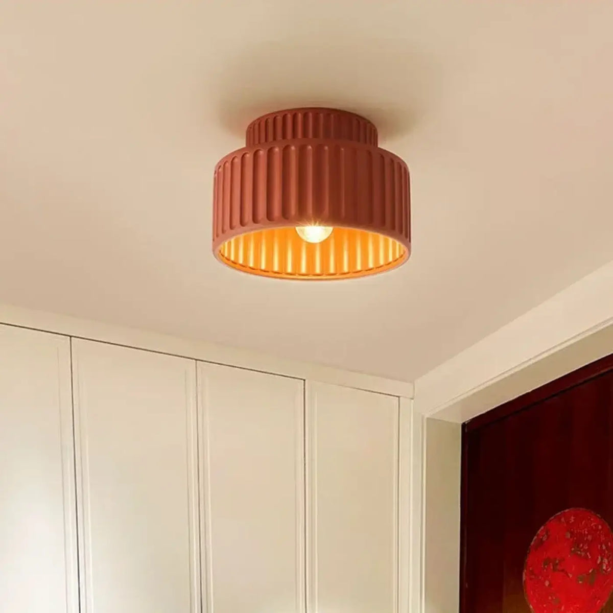 Plafonnier côtelé rétro, quatre coloris, blanc chaud ou froid, rouge