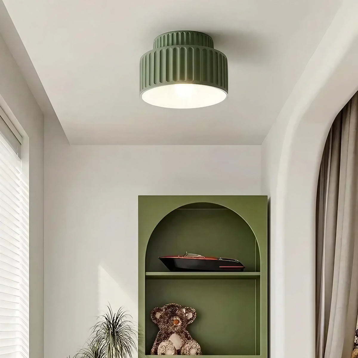 Plafonnier côtelé rétro, quatre coloris, blanc chaud ou froid, vert