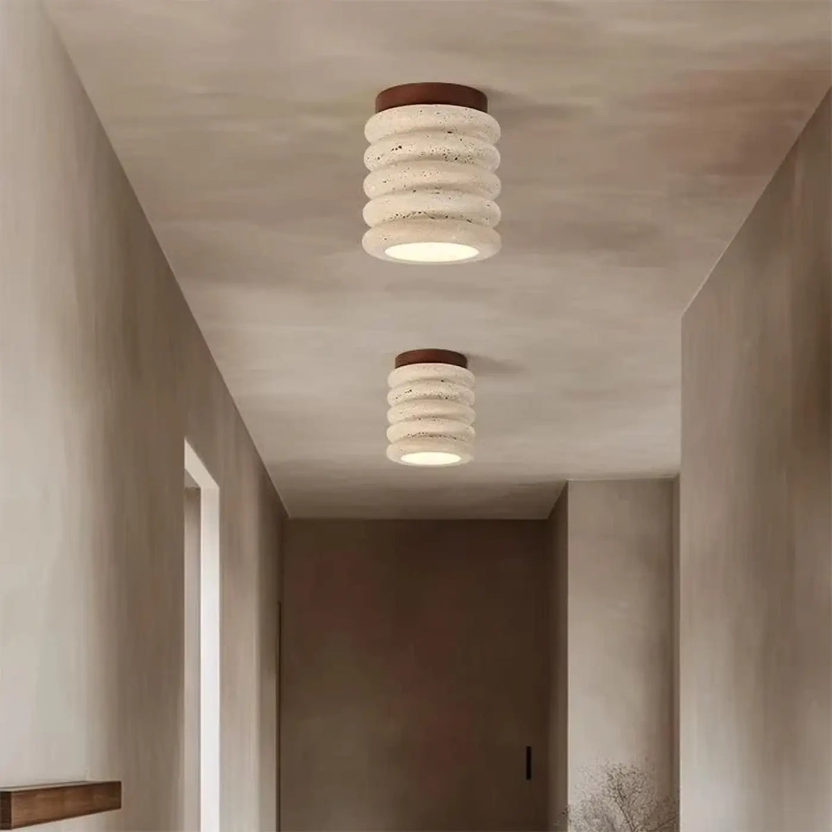 Plafonnier en travertin et bois, quatre modèles