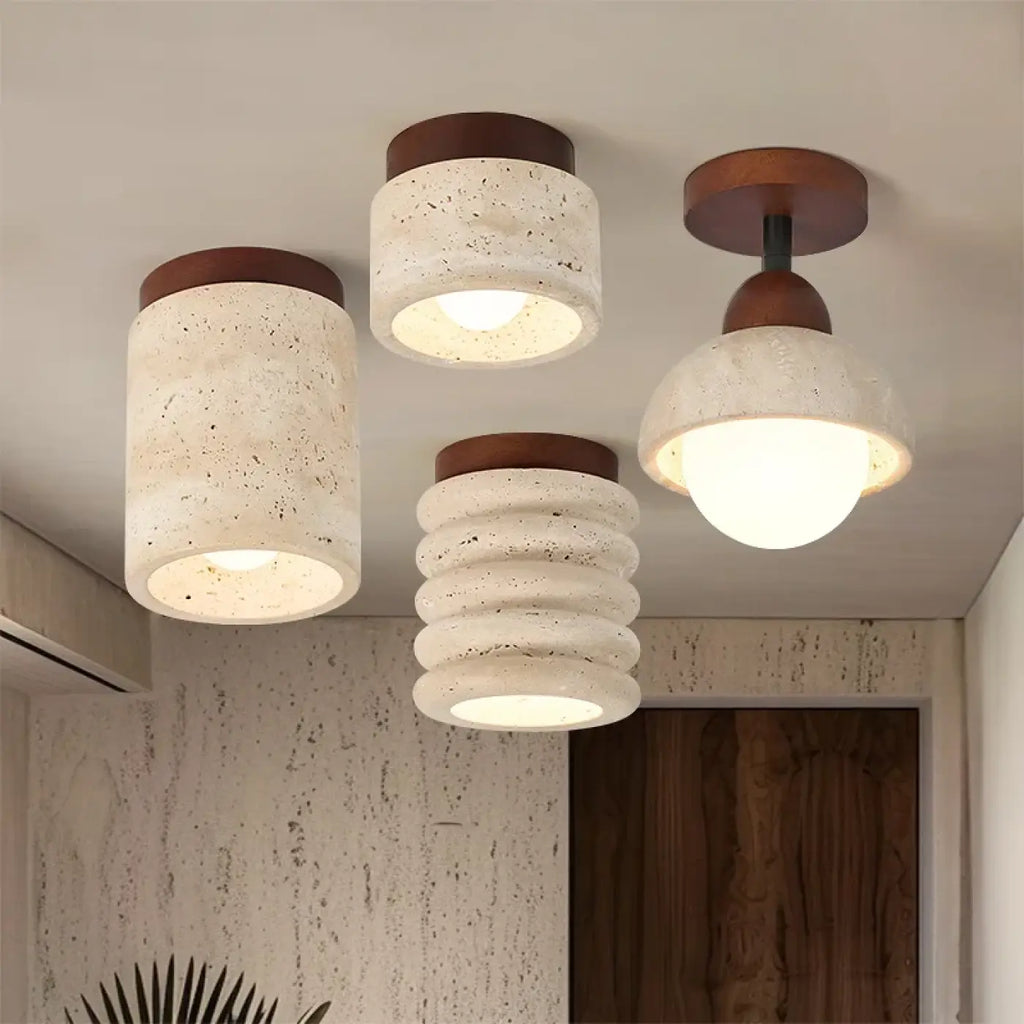 Plafonnier en travertin et bois, quatre modèles