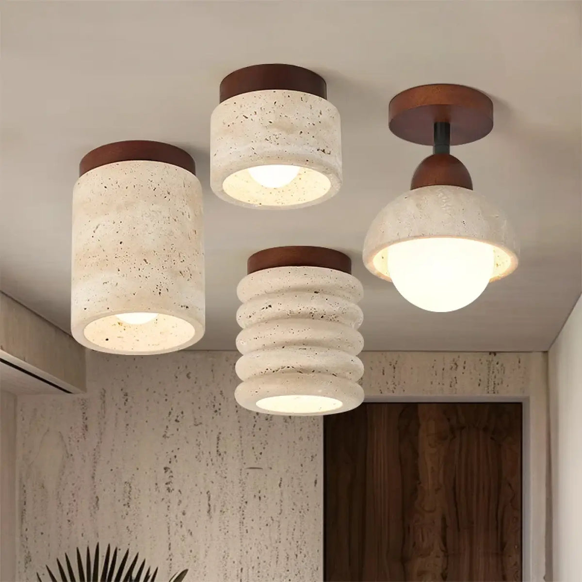 Plafonnier en travertin et bois, quatre modèles