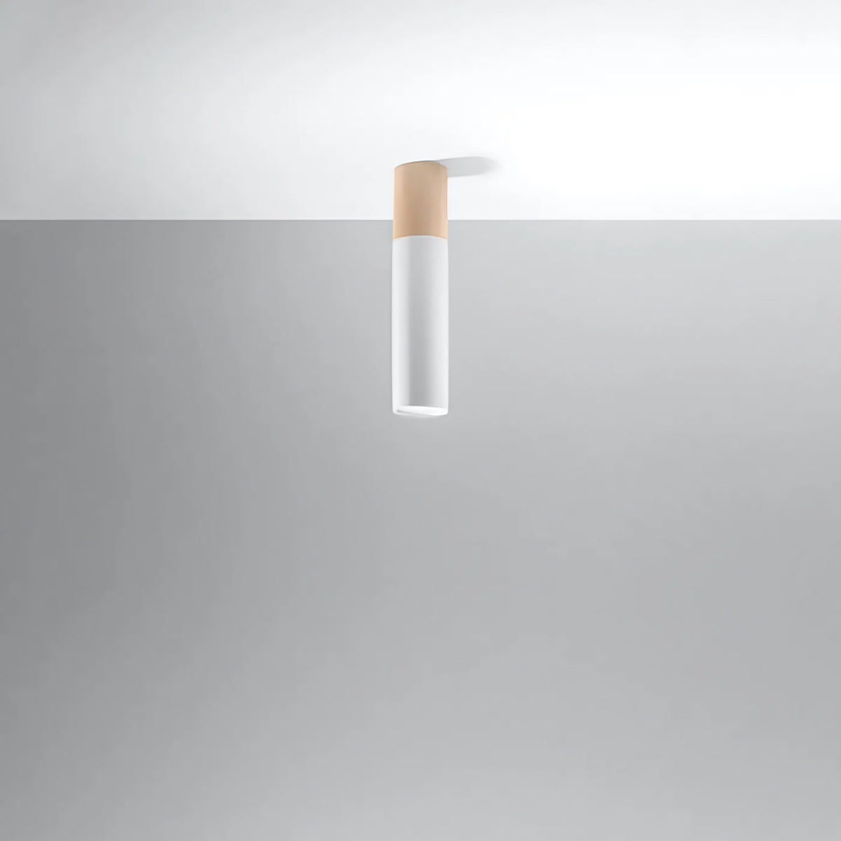 Plafonnier tube en acier et manchon en bois naturel, GU10, blanc/bois naturel