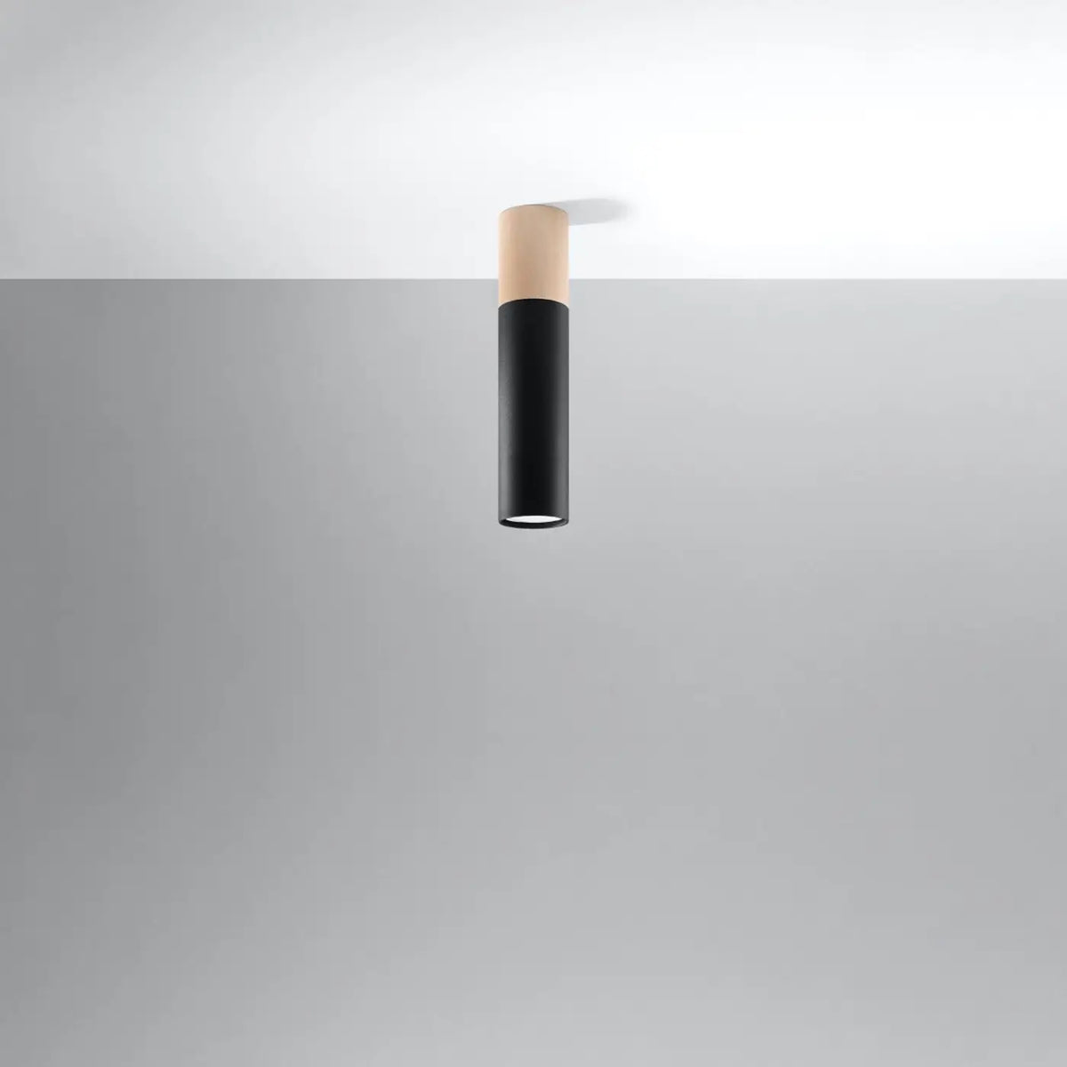 Plafonnier tube en acier et manchon en bois naturel, GU10, noir/bois naturel