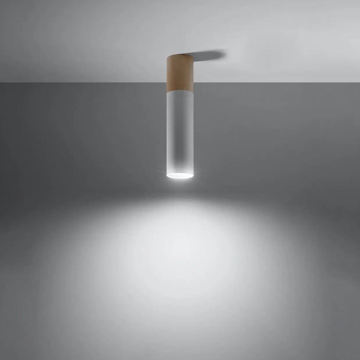 Plafonnier tube en acier et manchon en bois naturel, GU10