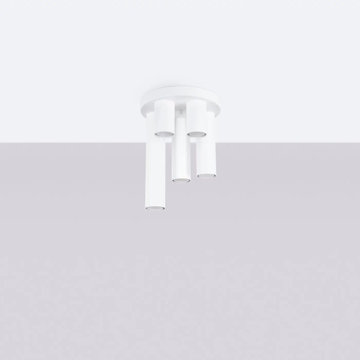 Plafonnier tube en acier lisse, seul ou par 3 ou 5 sur rosace, blanc