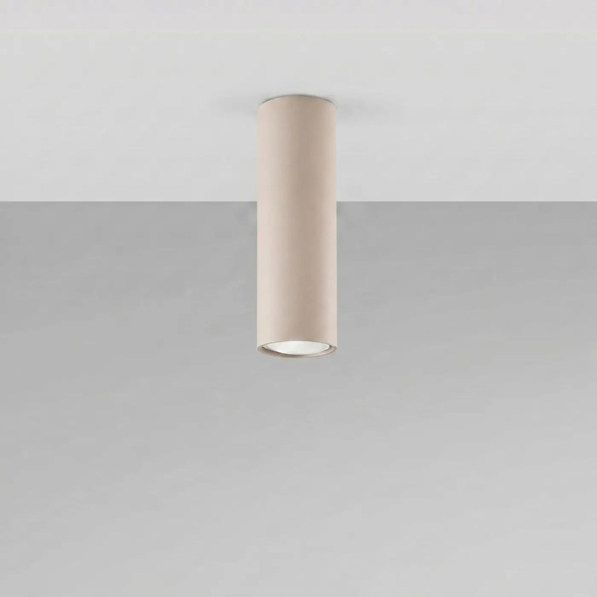 Plafonnier tube en acier lisse, seul ou par 3 ou 5 sur rosace, taupe