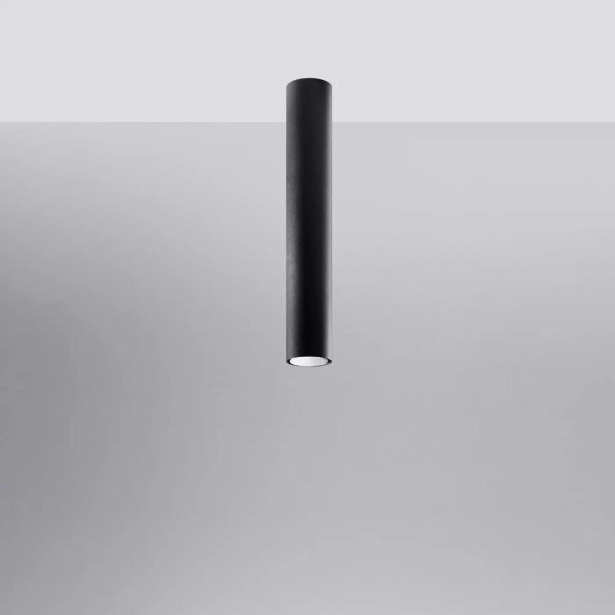 Plafonnier tube en acier lisse, seul ou par 3 ou 5 sur rosace, noir