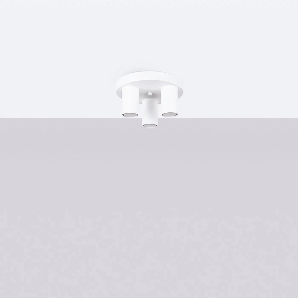 Plafonnier tube en acier lisse, seul ou par 3 ou 5 sur rosace, blanc