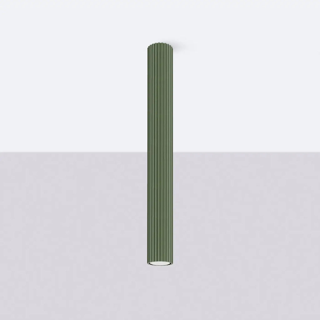 Plafonnier tube cannelé en aluminium, 10 à 60 cm de haut, vert olive